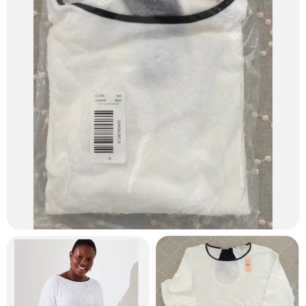 NWT LOFT Plus Clip Dot Bow Back Top in White SIZE 14